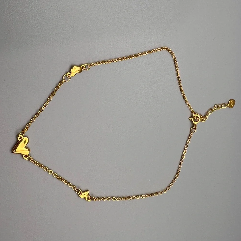 Gold over sterling silver 925 Heart anklet